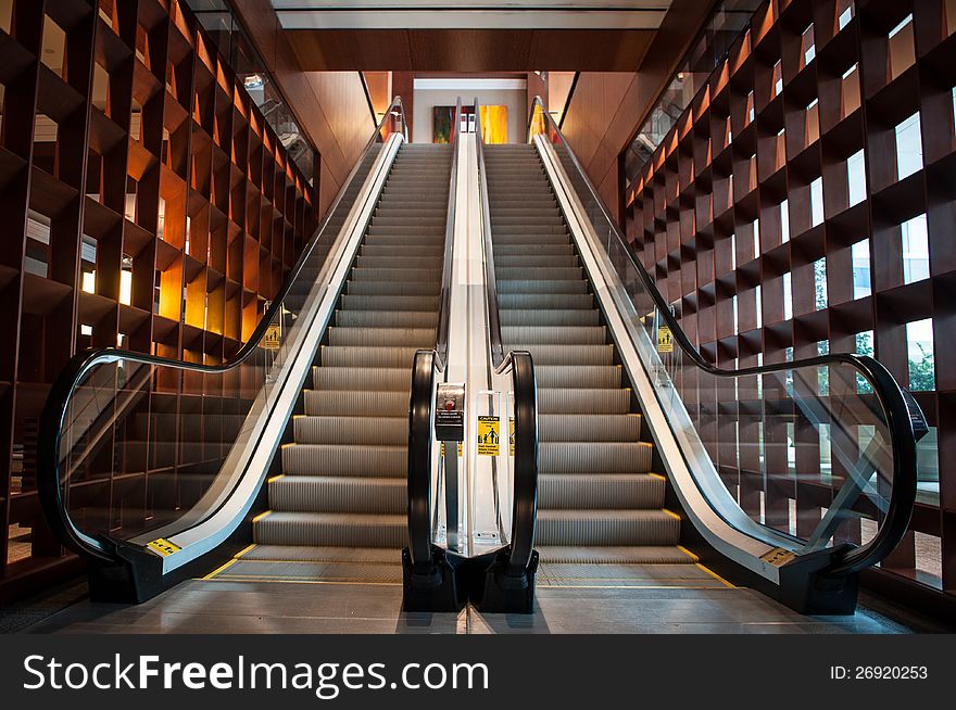 Escalator at mall or hotel or airport or big office building