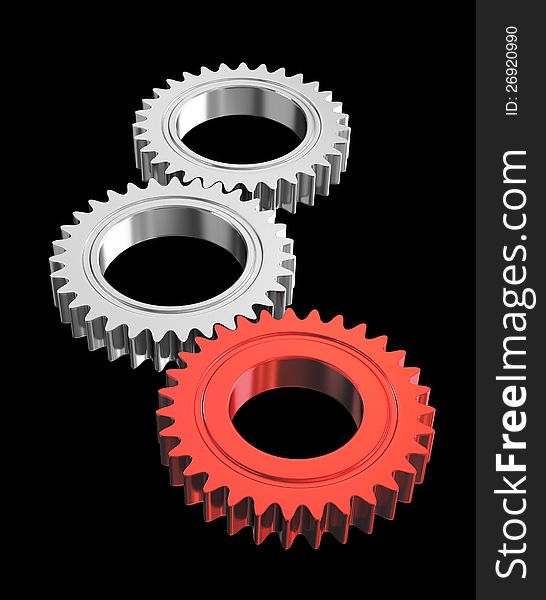 Isolated cogs on black background with clipping mask. Isolated cogs on black background with clipping mask