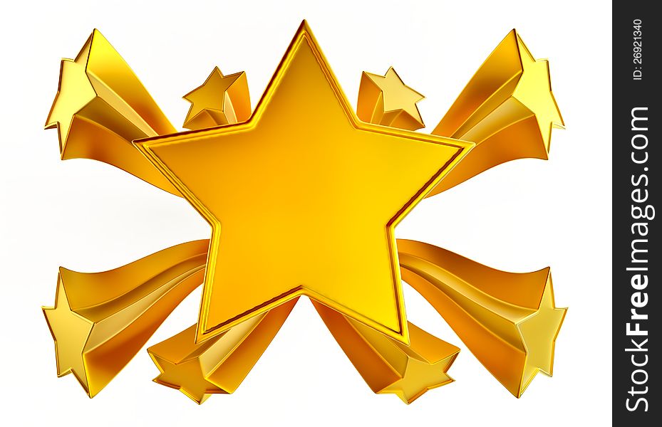 Set of nine shiny gold stars in motion