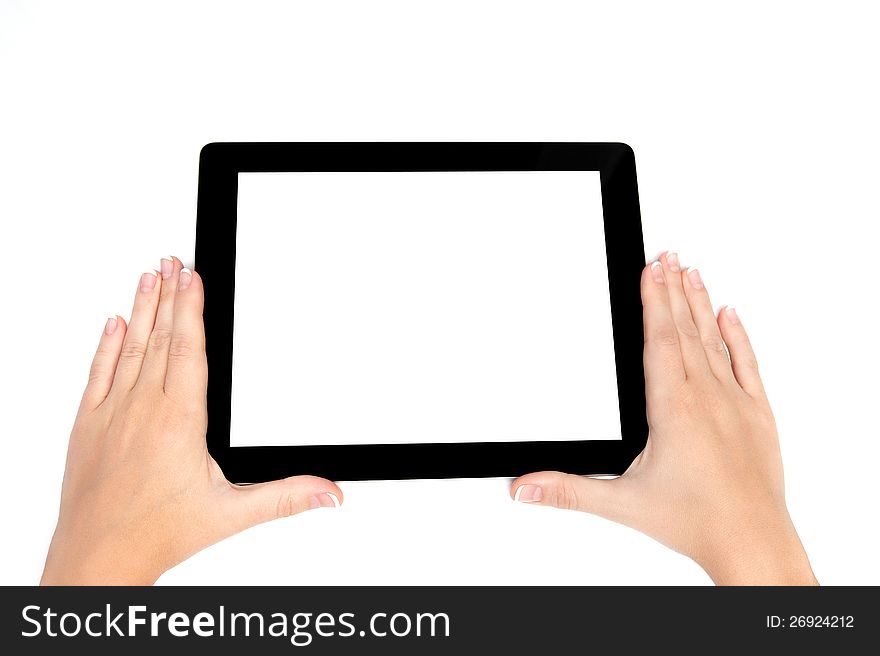 Female hand holding a tablet with isolated screen