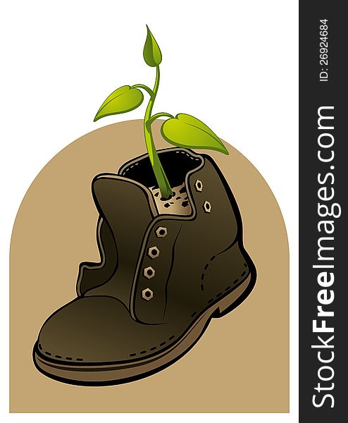 Illustration of a young sprout, sprouted from an old shoe. Illustration of a young sprout, sprouted from an old shoe.