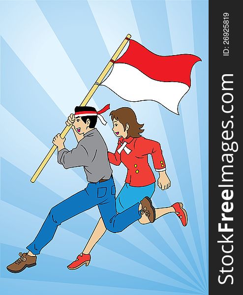 Indonesian Couple And Flag