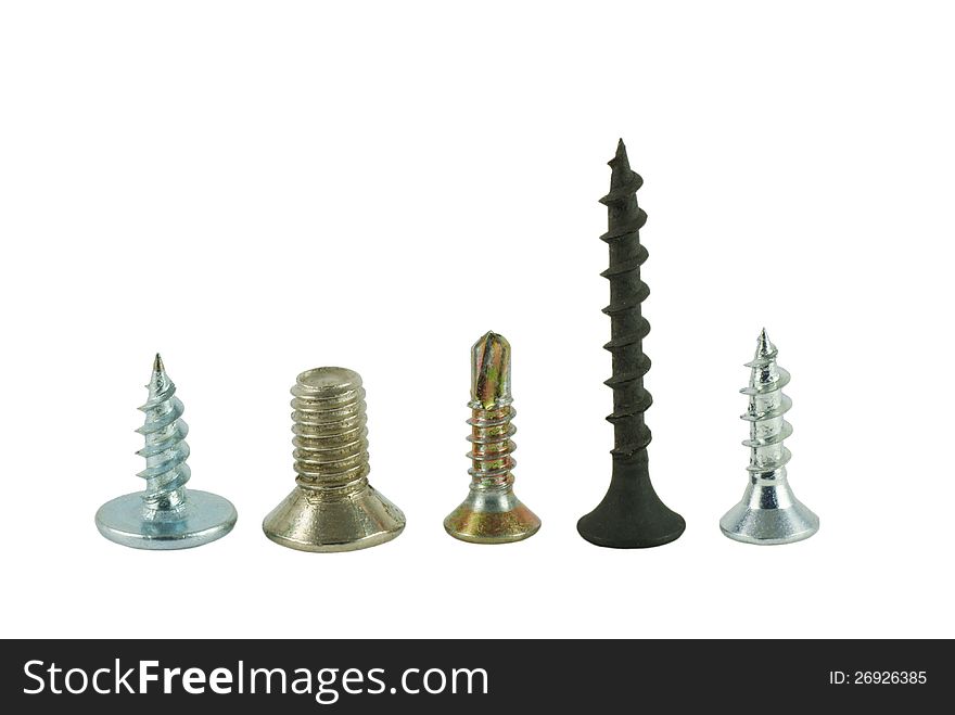 Various screws on a white background