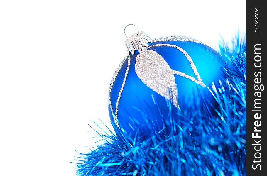 Christmas bauble and blue Metallic Garland