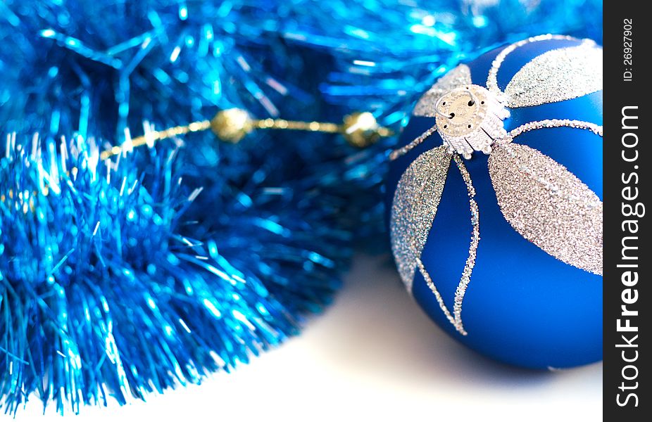 Christmas bauble  and  blue Metallic Garland