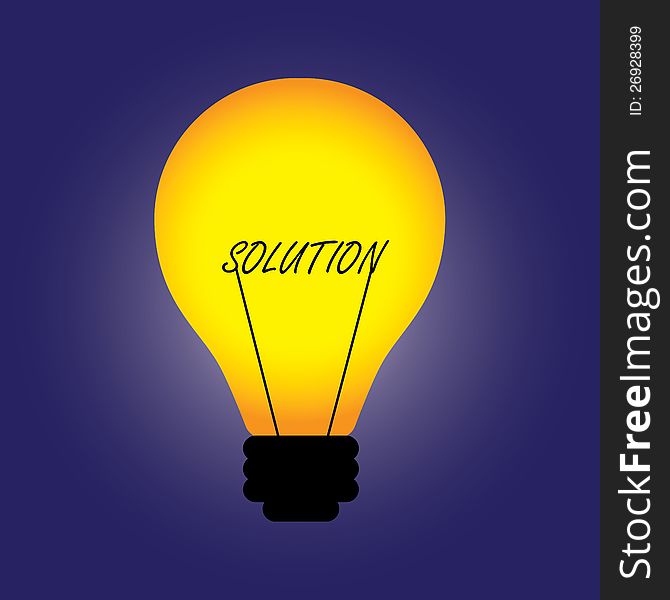 Conceptual illustration of bulb with filament replaced by solution word. The graphic can also represent problem solving, idea creation, innovation, creative solution, etc. Conceptual illustration of bulb with filament replaced by solution word. The graphic can also represent problem solving, idea creation, innovation, creative solution, etc.