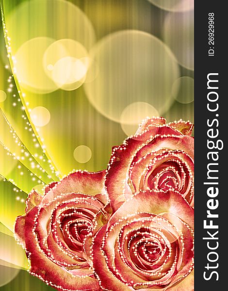 Glowing background with roses on abstract light texture. Glowing background with roses on abstract light texture.