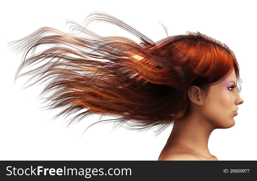 3d girl with brown  hair blowing in the wind. 3d girl with brown  hair blowing in the wind.