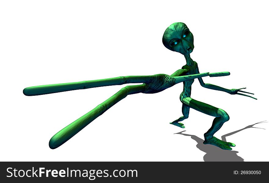 Abstract 3d render of green alien on white background. Abstract 3d render of green alien on white background.