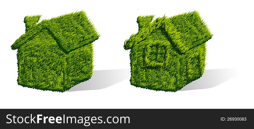 Illustration of green grass house on white background. Illustration of green grass house on white background