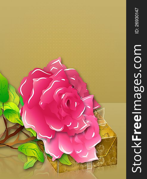 Beautiful roses and golden gift box background. Beautiful roses and golden gift box background.