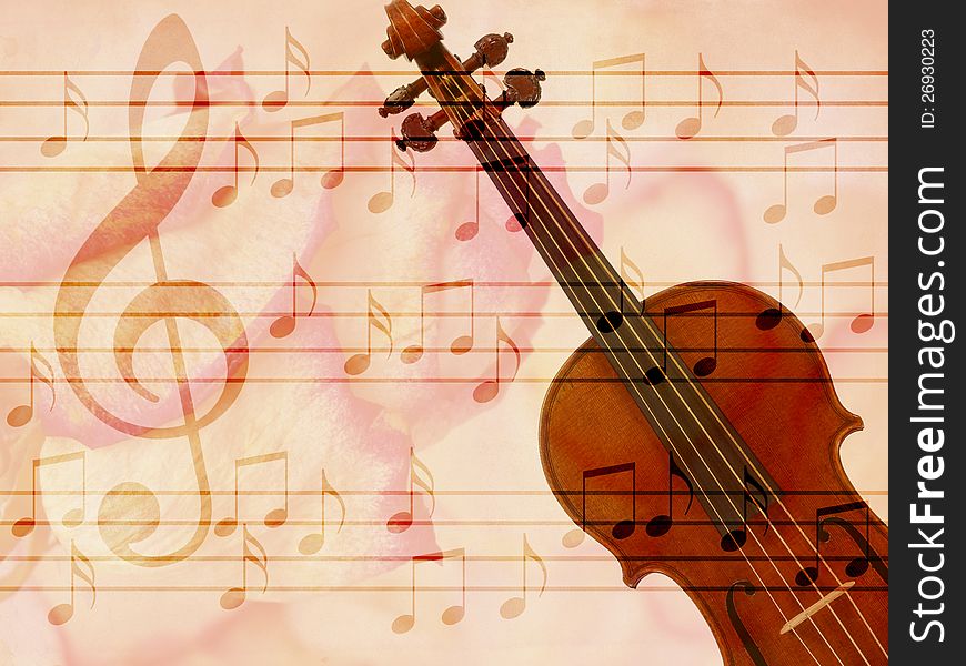 Abstract grunge rose, violin and music notes vintage background. Abstract grunge rose, violin and music notes vintage background.