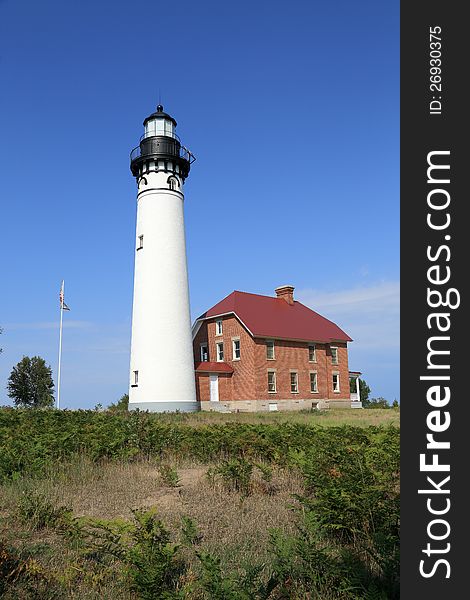 White Lighthouse on Lake Superior in upper Michigan, USA