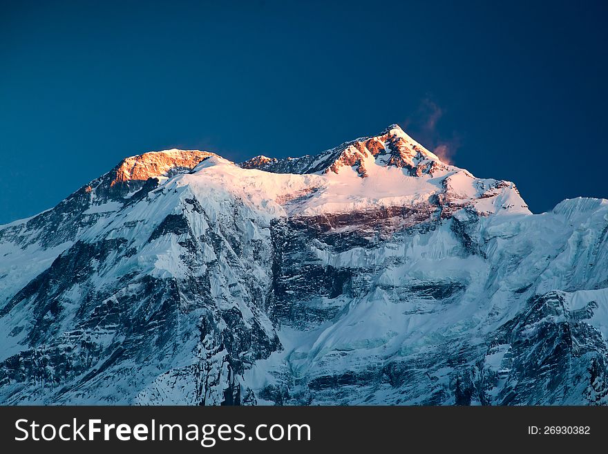 Annapurna in sunrise light, Himalaya, Nepal