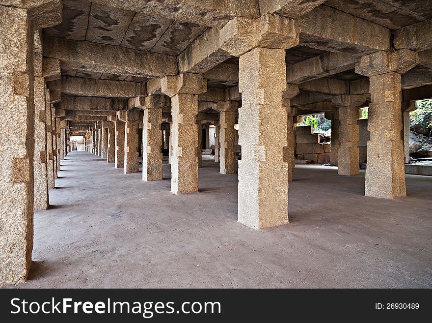 Pillars in the temple, Hampi, India