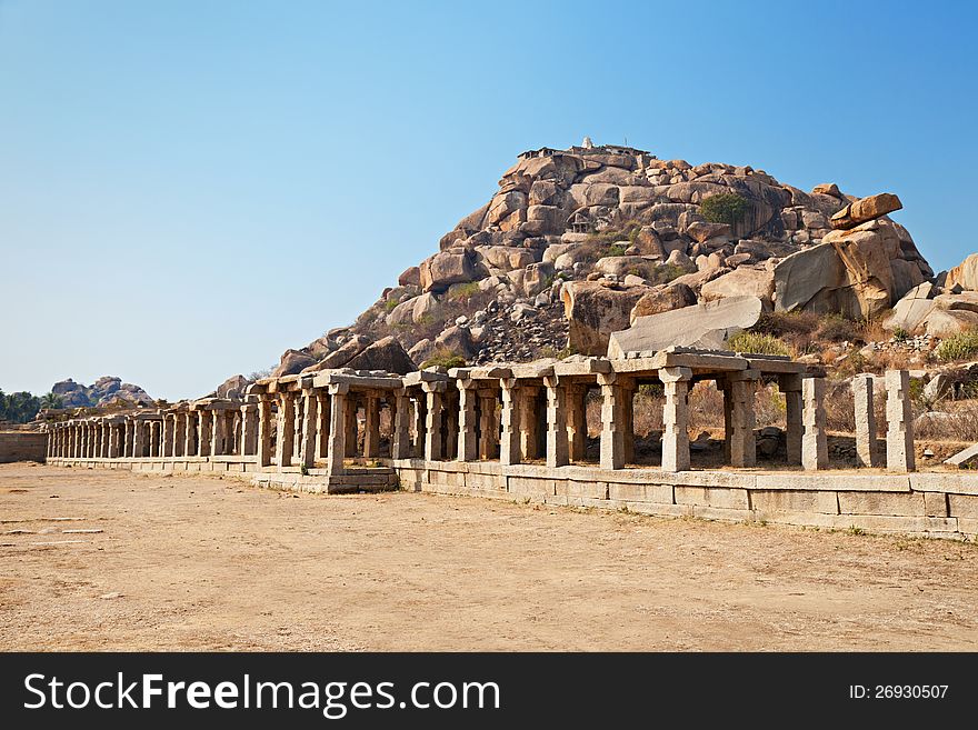 Pillars of the ruined temple, Hampi, India. Pillars of the ruined temple, Hampi, India