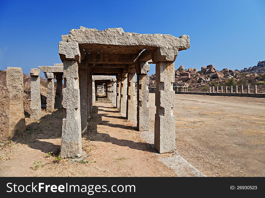 Pillars of the ruined temple, Hampi, India. Pillars of the ruined temple, Hampi, India