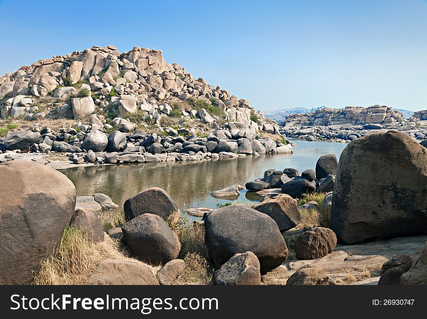 River and mountains, Hampi, India