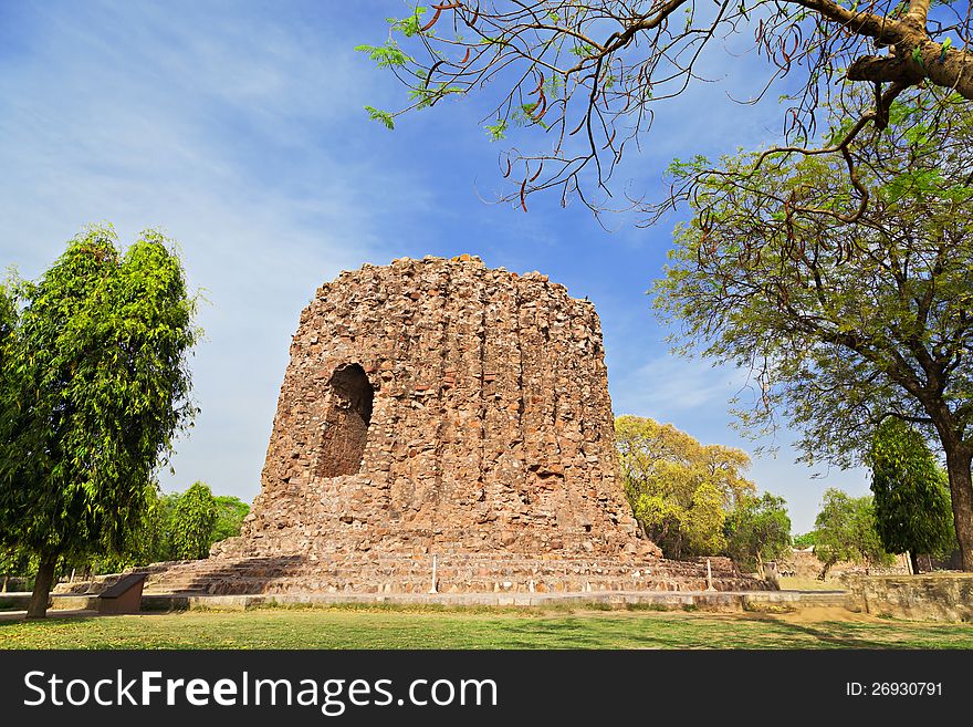 The uncompleted Alai Minar was conceived to be double the height of the Qutab Minar (the UNESCO world heritage site) in Delhi, India