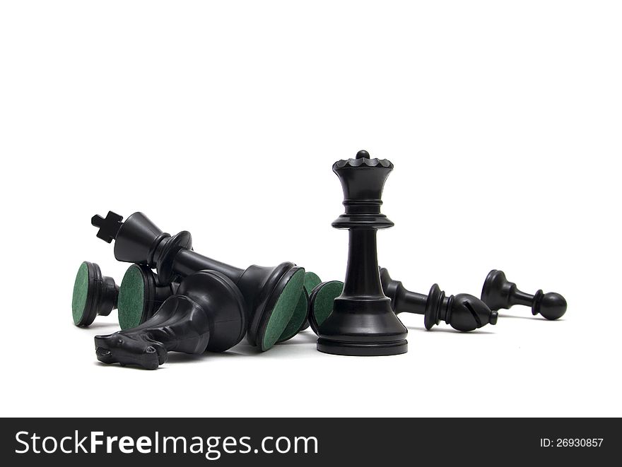 Black chess pieces over white. Black chess pieces over white