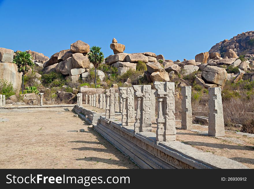 Pillars of the ruined temple, Hampi, India. Pillars of the ruined temple, Hampi, India