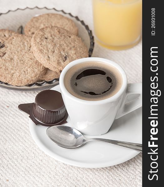 Chocolate Chip Cookies with Cup of Coffee