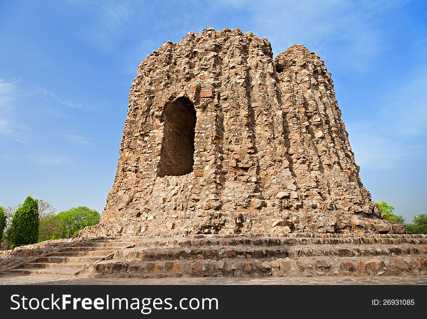 The uncompleted Alai Minar was conceived to be double the height of the Qutab Minar (the UNESCO world heritage site) in Delhi, India