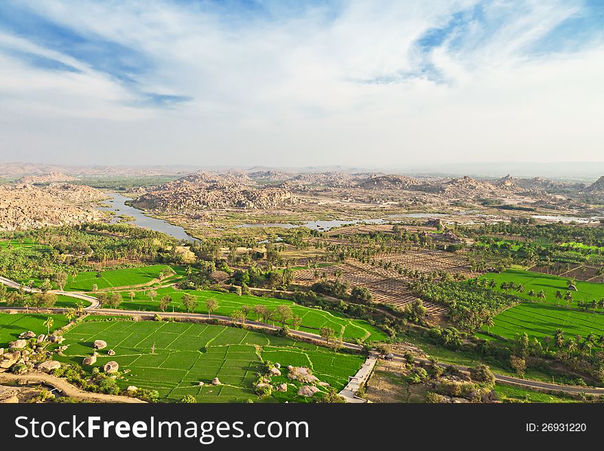 Landscape view from Monkey temple, Hampi, India