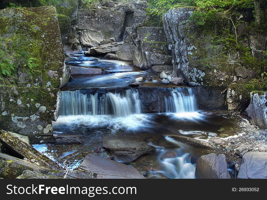 Blue waterfall in the Bracklin Falls Callander