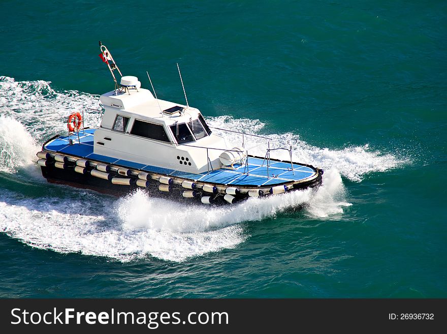 Pilot boat in action in the mediterranean sea