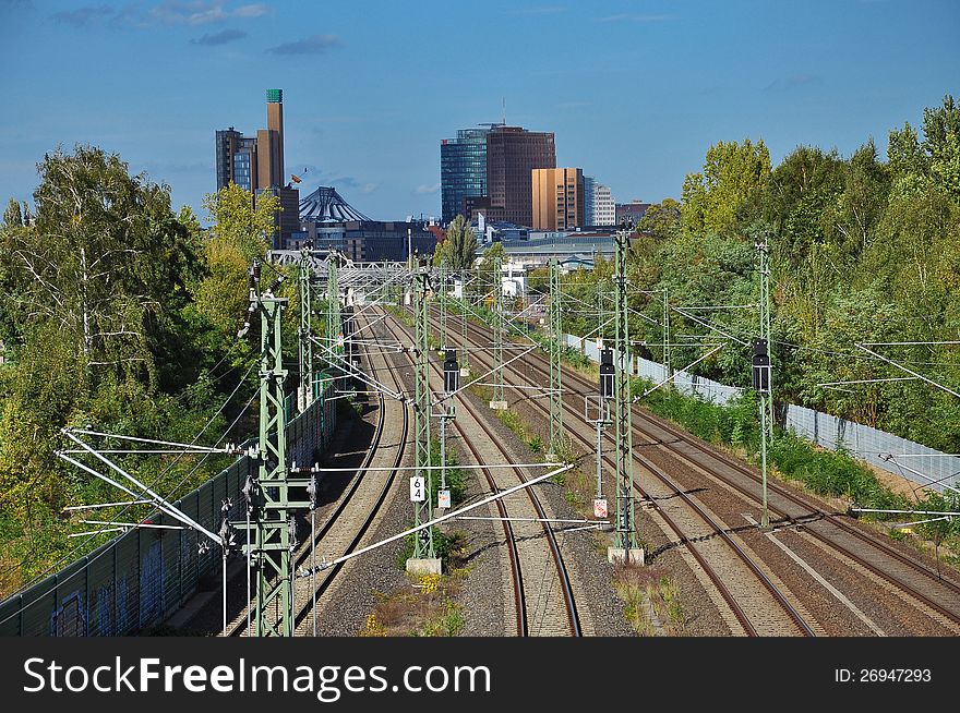 The main railway line in Berlin, Germany, leading to the Potsdamer Platz. The main railway line in Berlin, Germany, leading to the Potsdamer Platz.