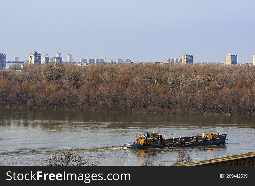 A Ship Sails Down The Sava River