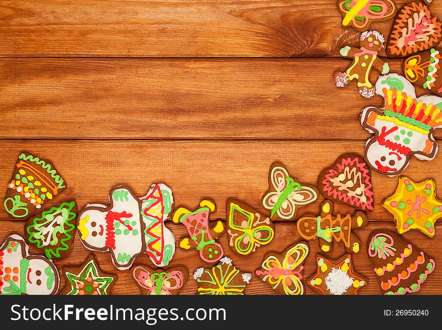 Gingerbread, Christmas cookies, on a wooden background