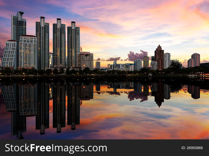 Cityscape with Reflection in Bangkok, Thailand