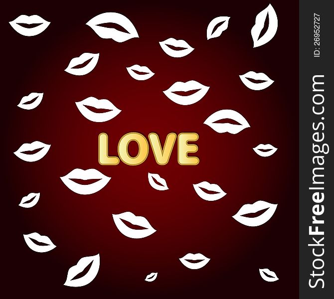 Red background love with white lips of the various sizes. Red background love with white lips of the various sizes