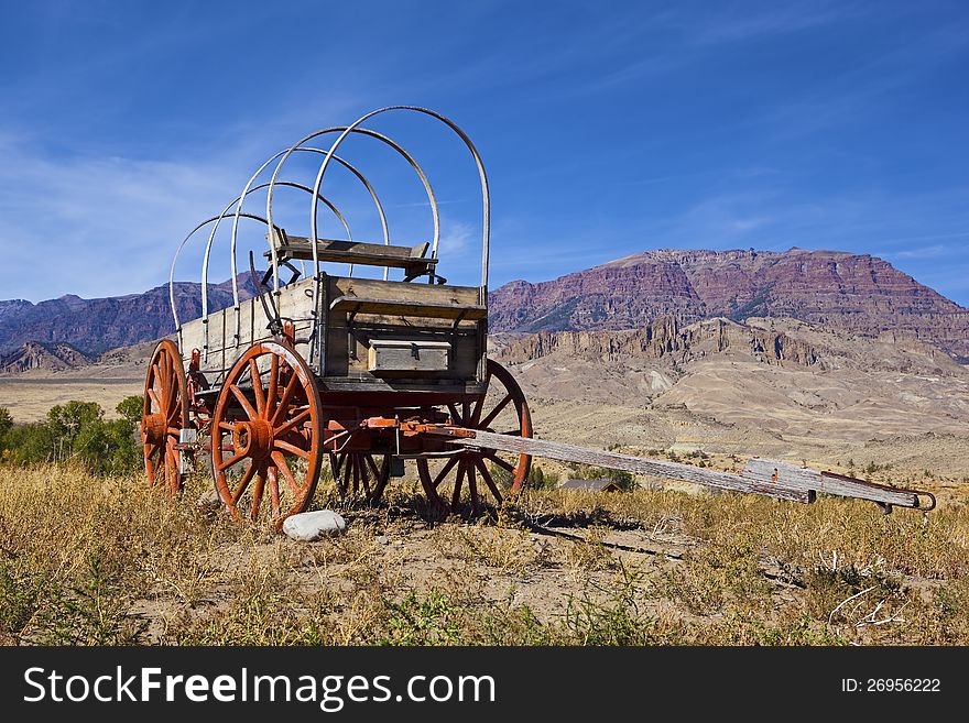 Weathered wooden wagon with hoops
