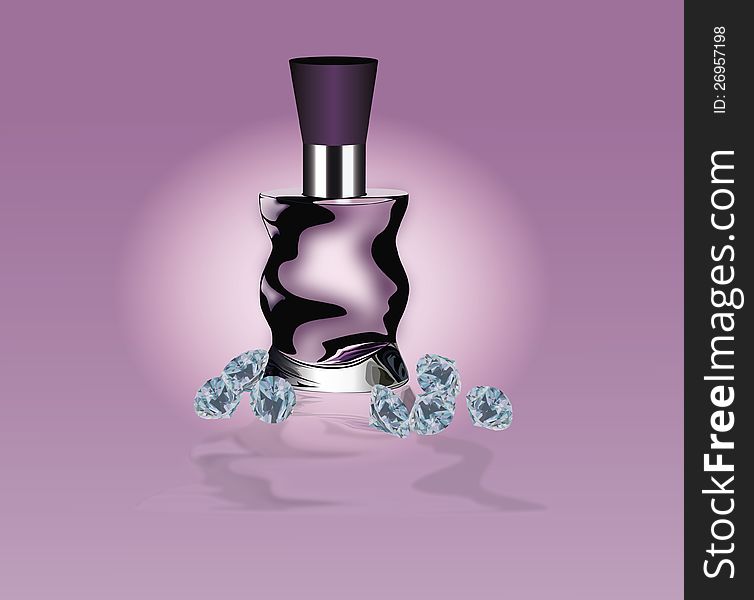 Bottle of perfume with diamonds