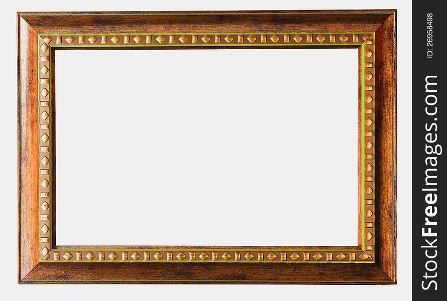 Vintage picture frame, wood plated, white background, clipping path included. Vintage picture frame, wood plated, white background, clipping path included