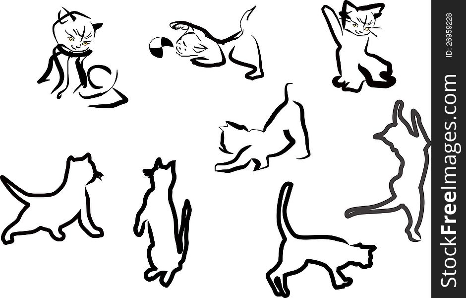 Illustration with cat sketches collection isolated on white
