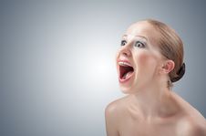 Beautiful Girl Screaming Angry Aggressive. Royalty Free Stock Images