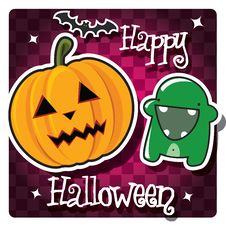 Happy Halloween Card With Cute Monster Stock Photo Happy Halloween Card With Cute Monster Stock Photo