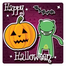 Happy Halloween Card With Cute Monster Stock Photo Happy Halloween Card With Cute Monster Stock Photo