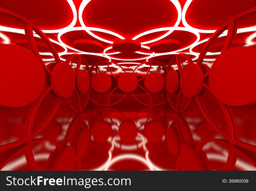 Abstract red sphere wall with empty room