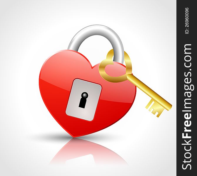 Heart - padlock with golden key