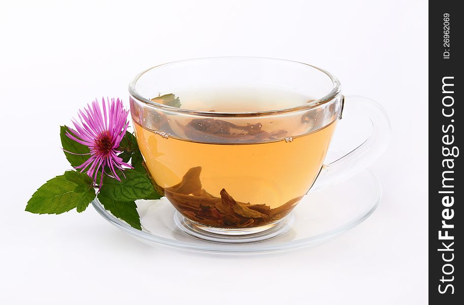 Cup of green tea on a white background. Cup of green tea on a white background