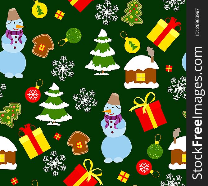 Colored Christmas seamless pattern in simple style