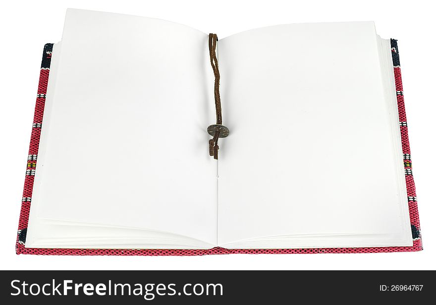 Red Fabric cover notebook on white background