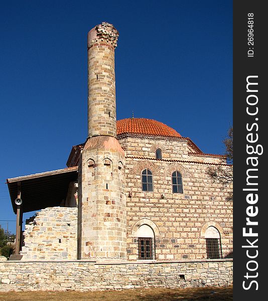 Old acting mosque in Urla with destroyed minaret. Old acting mosque in Urla with destroyed minaret