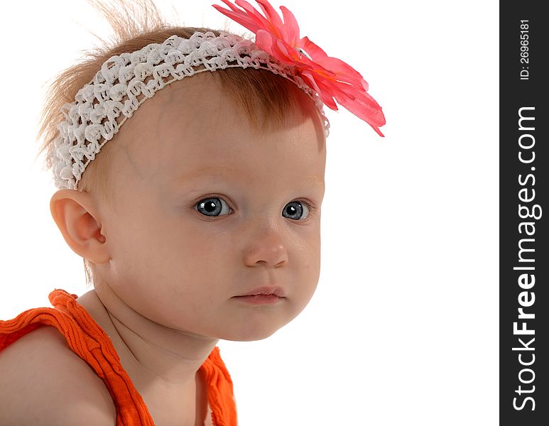 Little Girl with flower on her head isolated on a white background