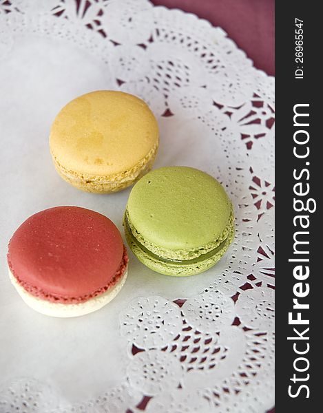 Three of sweet color macarons. Three of sweet color macarons